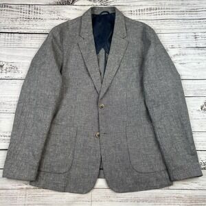 John Henric Blazer Unstructured Linen Cotton Blend Jacket Men's Large Gray EUC